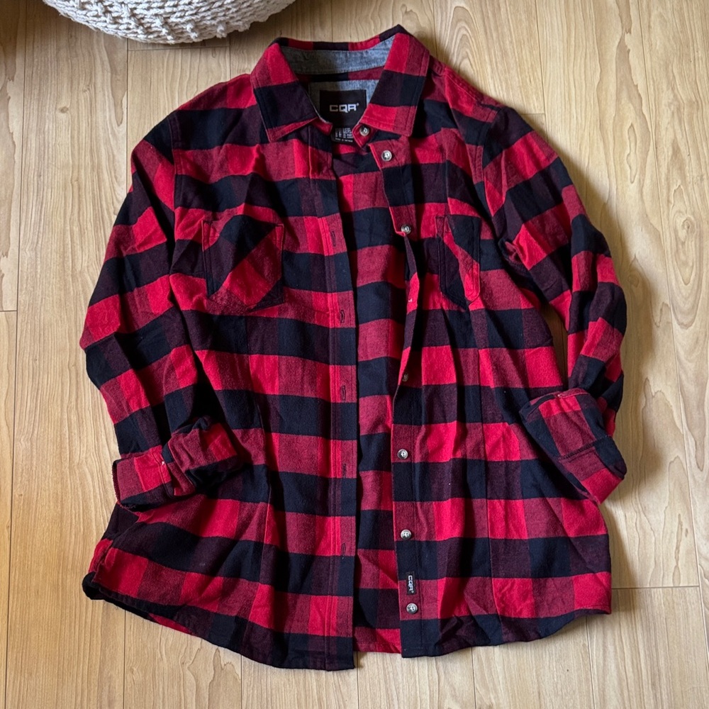 Stylish Red and Black Plaid Button Down Shirt